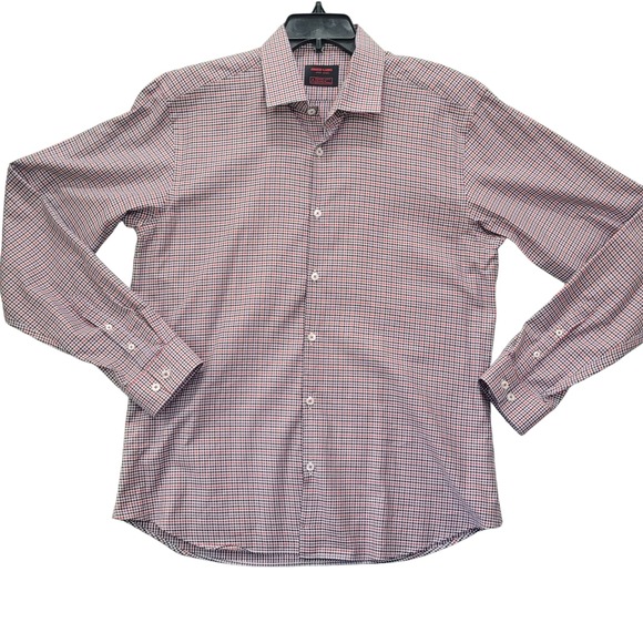 Jared Lang After‎ Hours Mens Slim Fit Gingham Dress Shirt Red Purple Black White - Picture 2 of 11